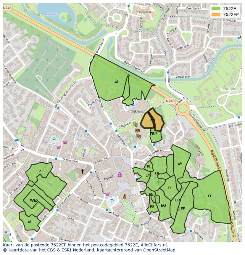 Afbeelding van het postcodegebied 7622 EP op de kaart.