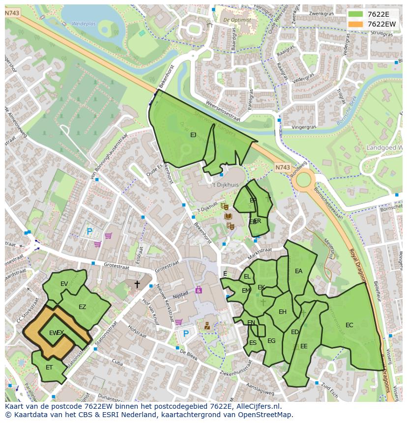 Afbeelding van het postcodegebied 7622 EW op de kaart.