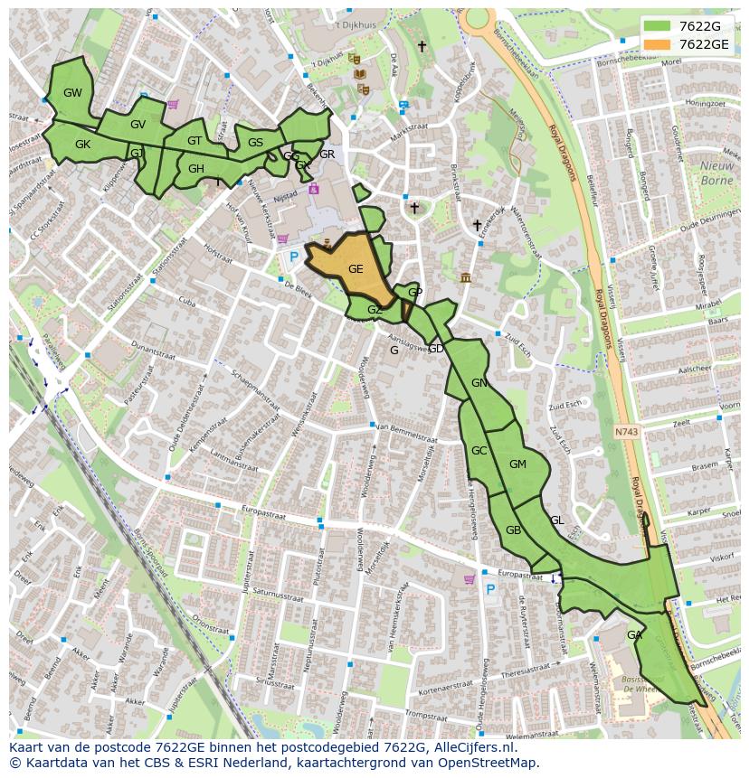 Afbeelding van het postcodegebied 7622 GE op de kaart.