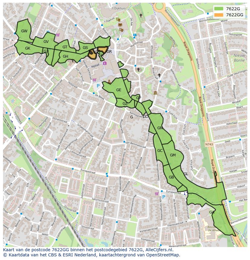 Afbeelding van het postcodegebied 7622 GG op de kaart.