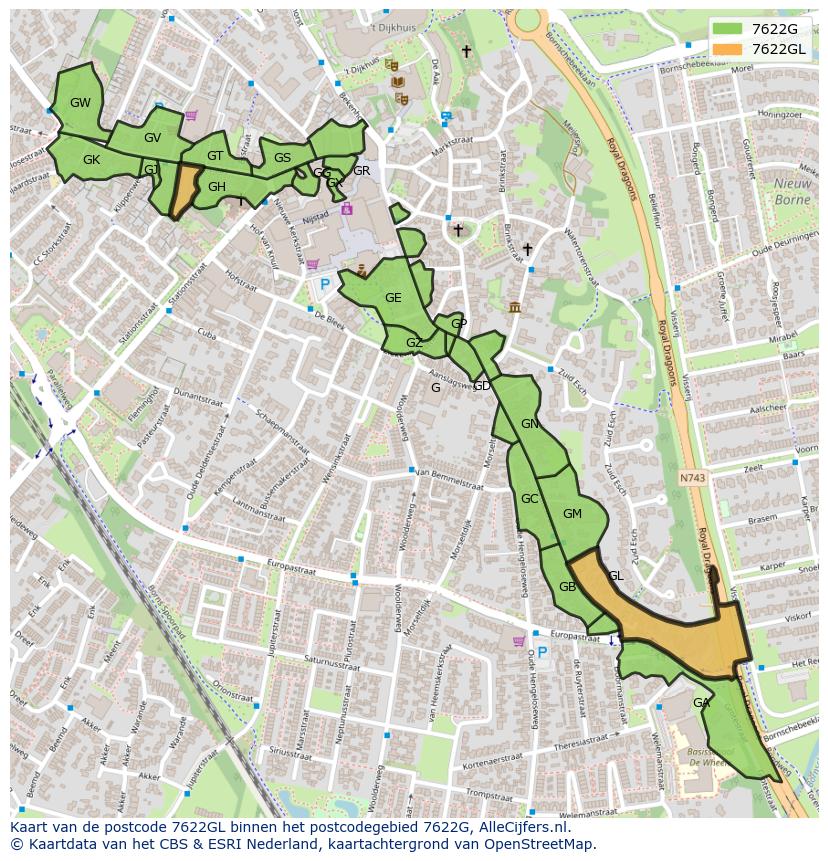 Afbeelding van het postcodegebied 7622 GL op de kaart.