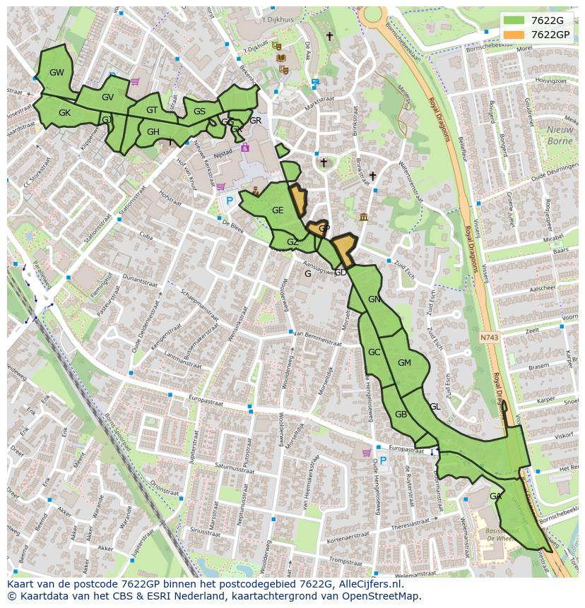 Afbeelding van het postcodegebied 7622 GP op de kaart.