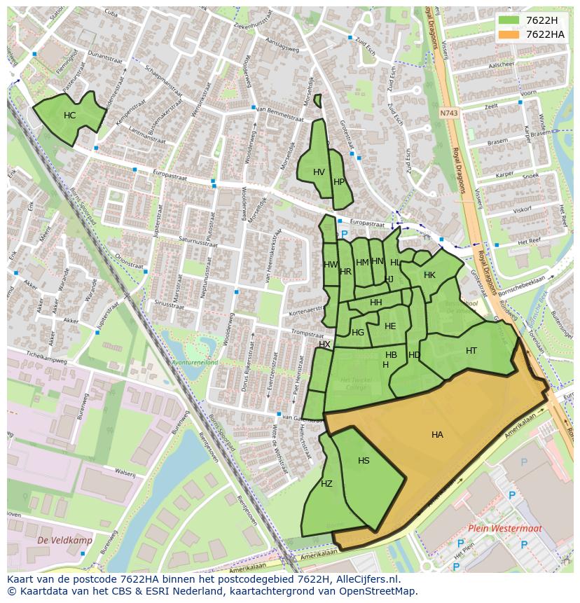 Afbeelding van het postcodegebied 7622 HA op de kaart.
