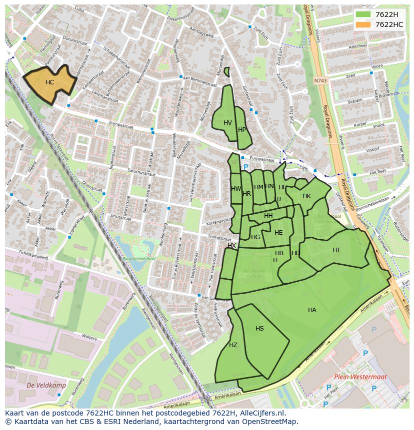 Afbeelding van het postcodegebied 7622 HC op de kaart.