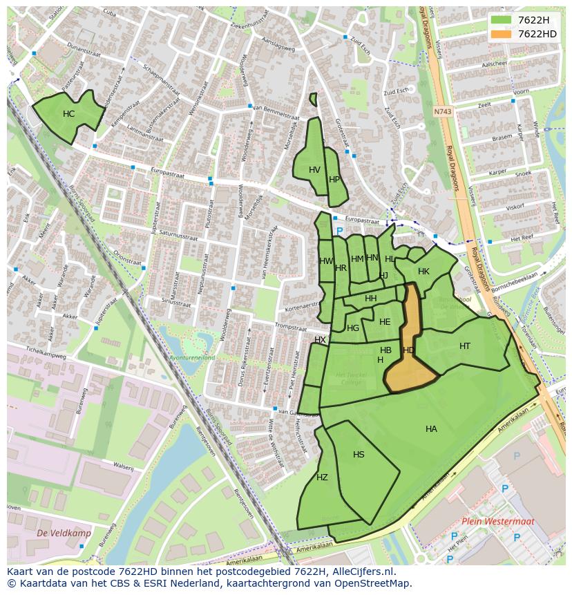 Afbeelding van het postcodegebied 7622 HD op de kaart.