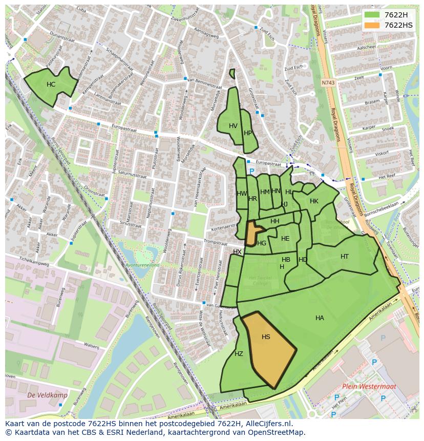 Afbeelding van het postcodegebied 7622 HS op de kaart.
