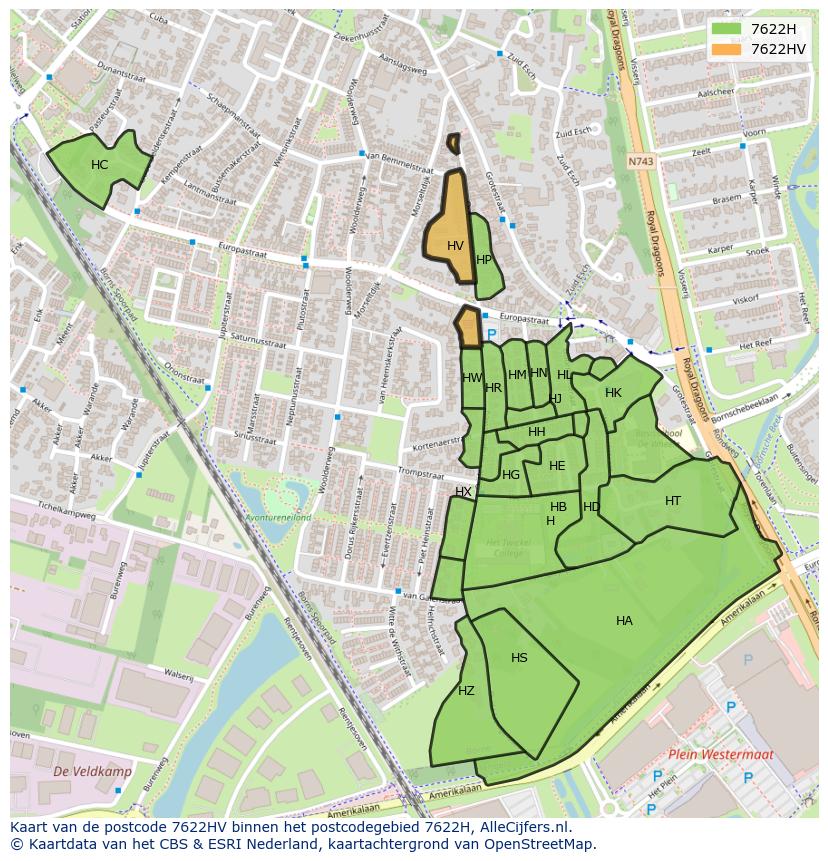 Afbeelding van het postcodegebied 7622 HV op de kaart.