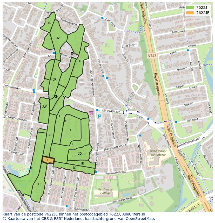 Afbeelding van het postcodegebied 7622 JE op de kaart.