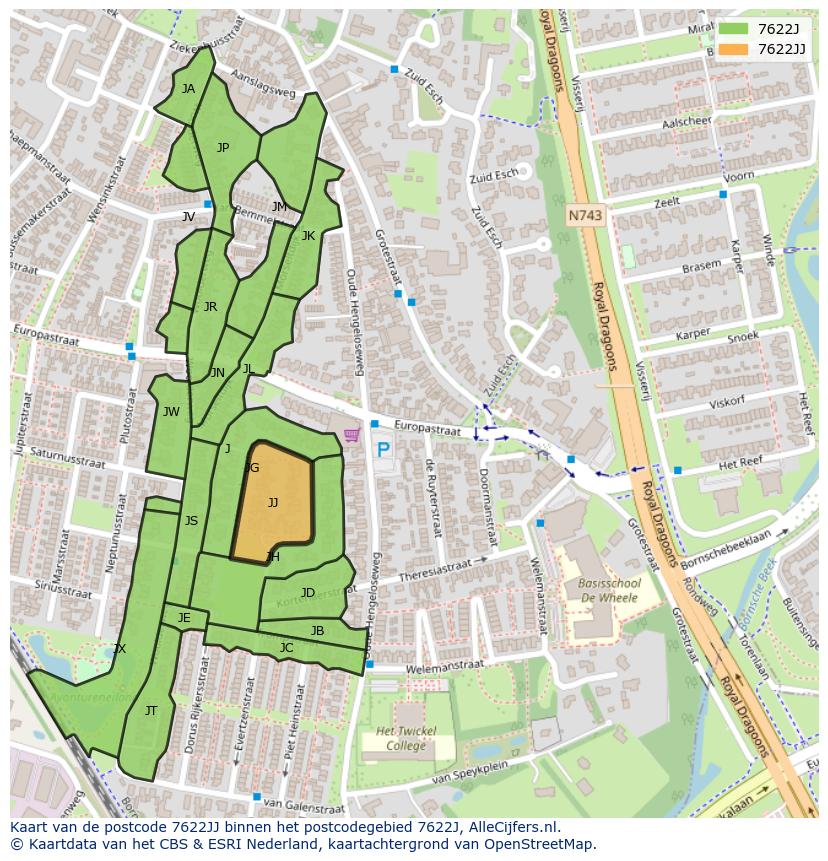 Afbeelding van het postcodegebied 7622 JJ op de kaart.