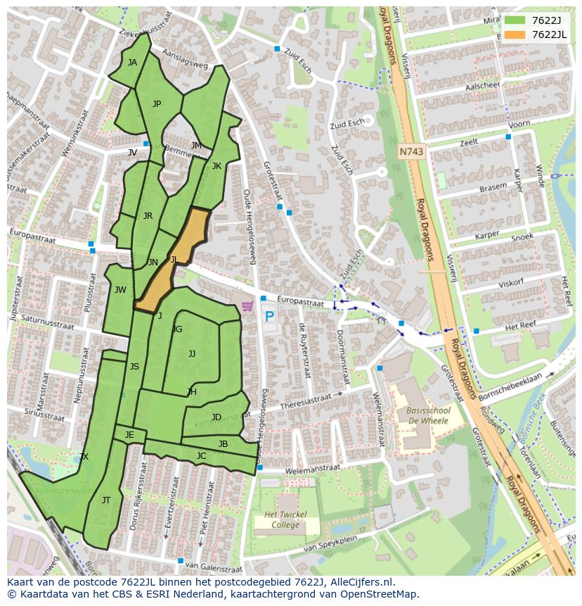Afbeelding van het postcodegebied 7622 JL op de kaart.