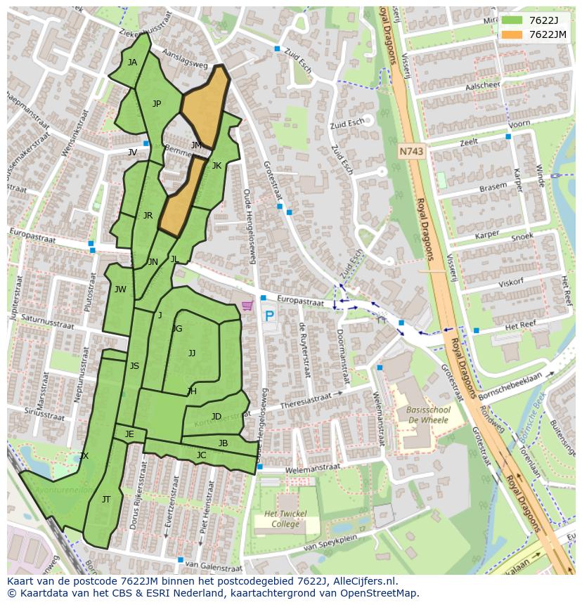 Afbeelding van het postcodegebied 7622 JM op de kaart.