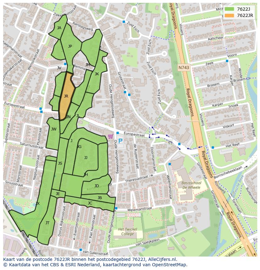 Afbeelding van het postcodegebied 7622 JR op de kaart.