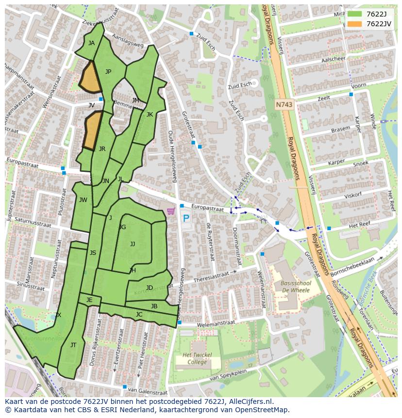 Afbeelding van het postcodegebied 7622 JV op de kaart.