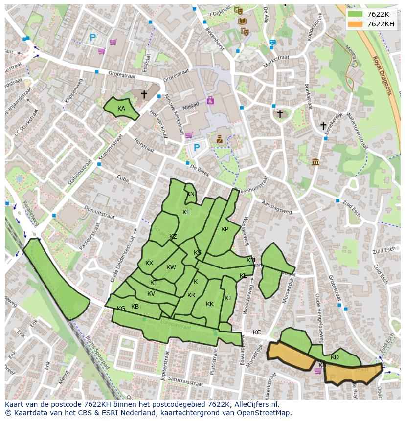 Afbeelding van het postcodegebied 7622 KH op de kaart.
