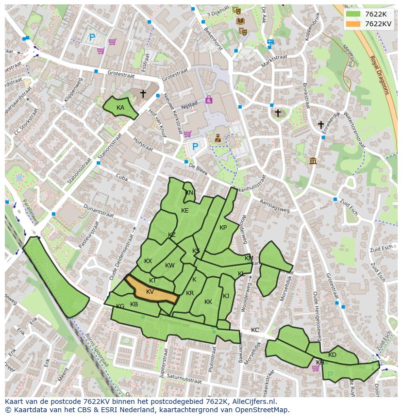 Afbeelding van het postcodegebied 7622 KV op de kaart.