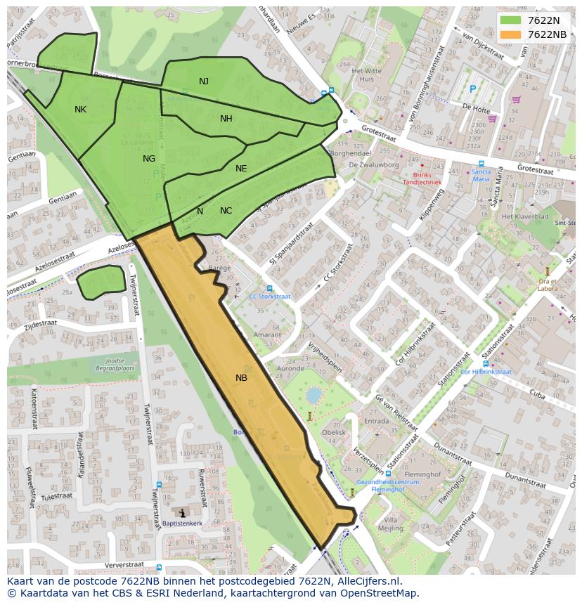 Afbeelding van het postcodegebied 7622 NB op de kaart.