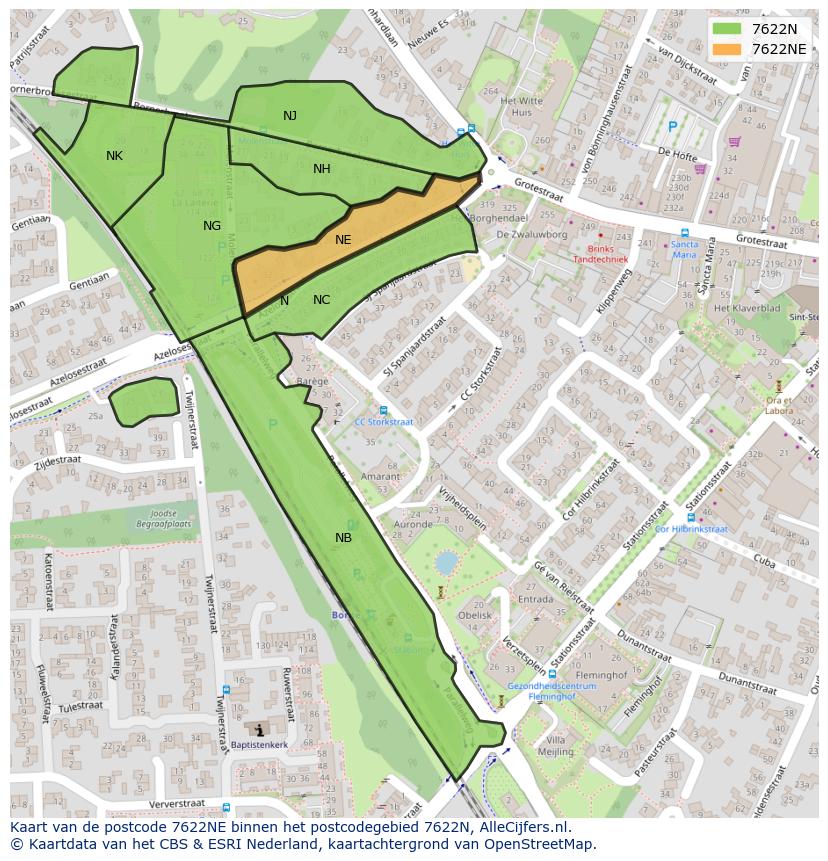 Afbeelding van het postcodegebied 7622 NE op de kaart.