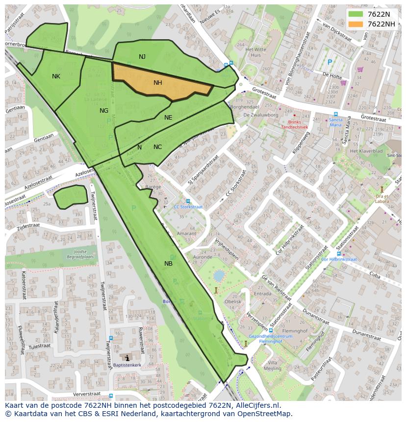 Afbeelding van het postcodegebied 7622 NH op de kaart.