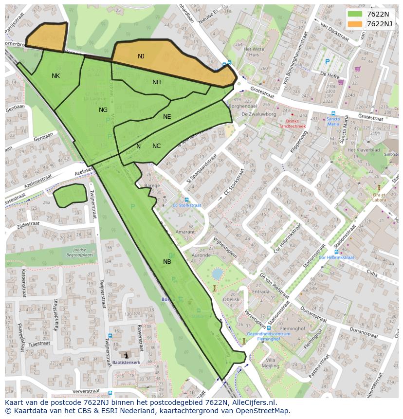 Afbeelding van het postcodegebied 7622 NJ op de kaart.