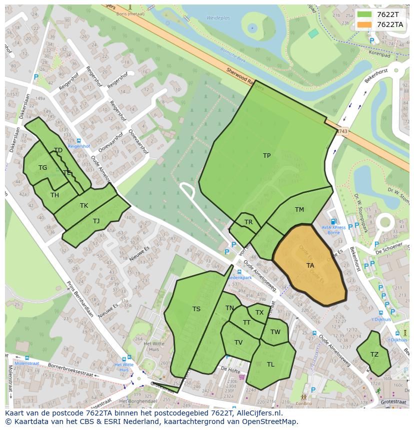 Afbeelding van het postcodegebied 7622 TA op de kaart.