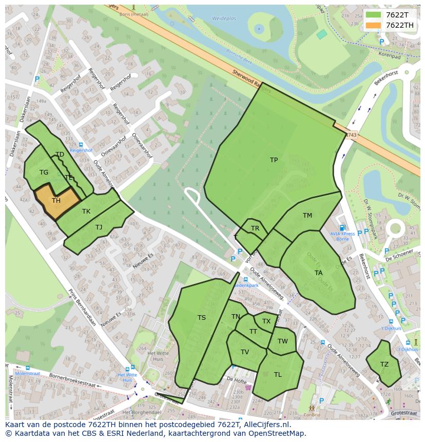 Afbeelding van het postcodegebied 7622 TH op de kaart.