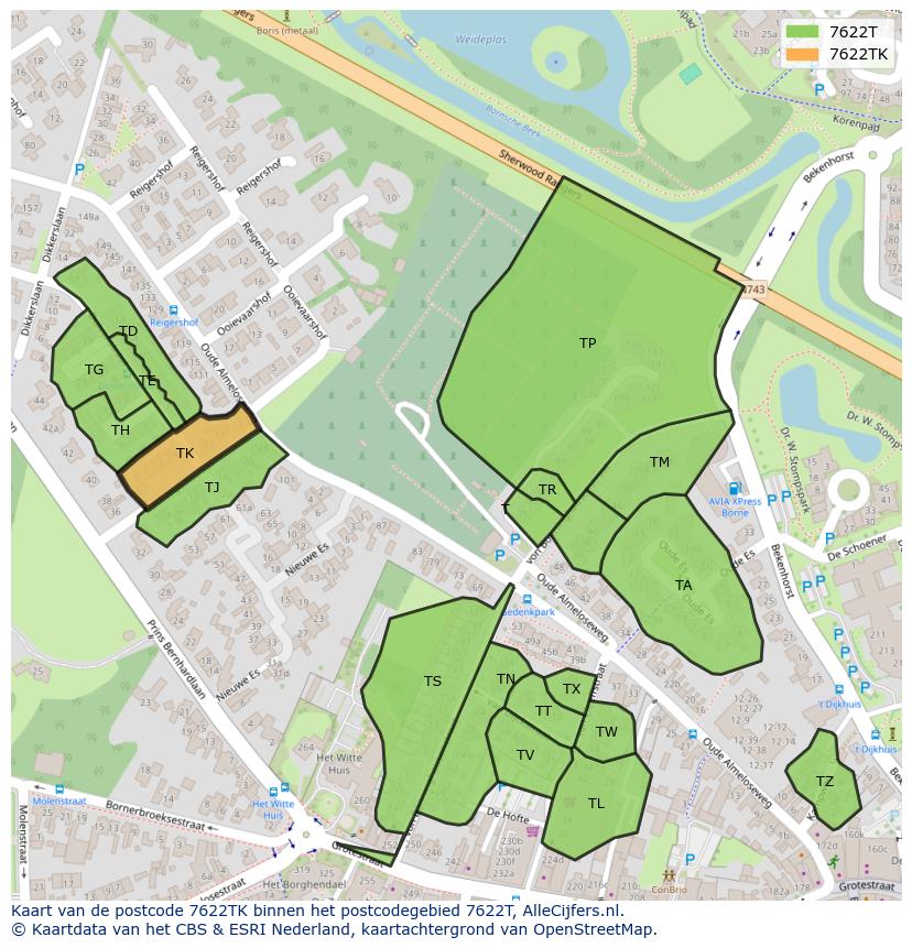 Afbeelding van het postcodegebied 7622 TK op de kaart.