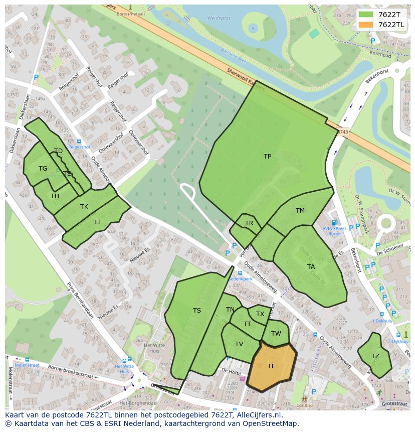 Afbeelding van het postcodegebied 7622 TL op de kaart.