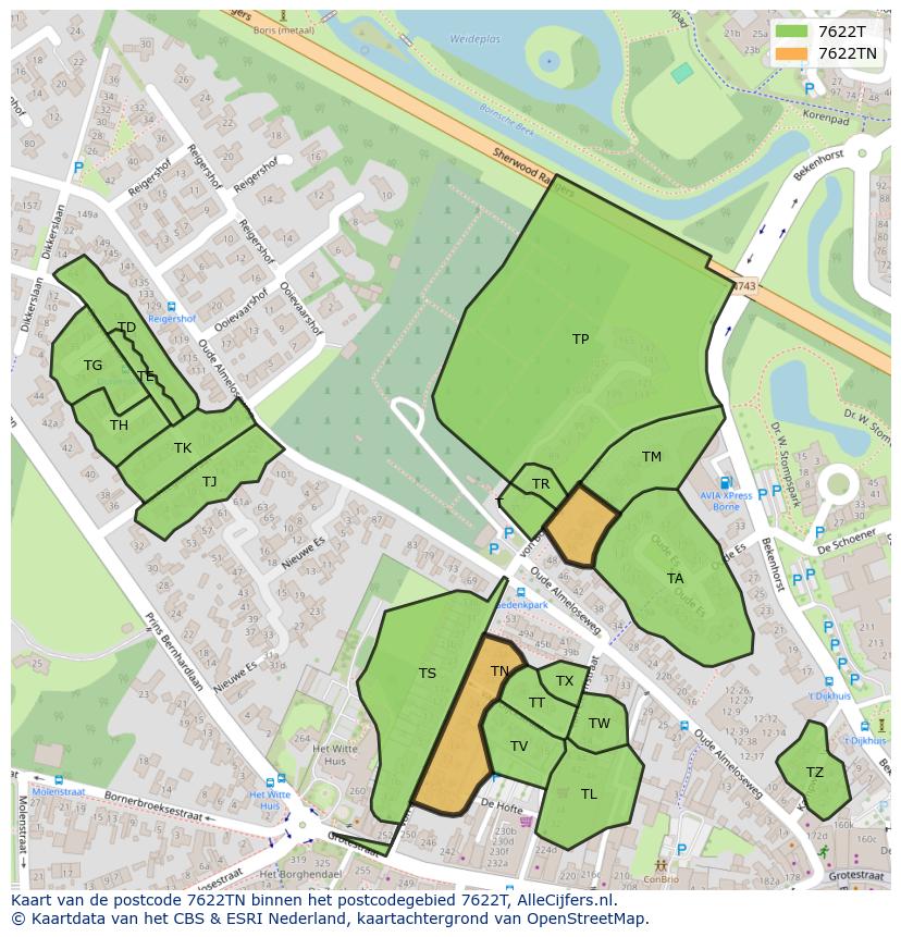 Afbeelding van het postcodegebied 7622 TN op de kaart.