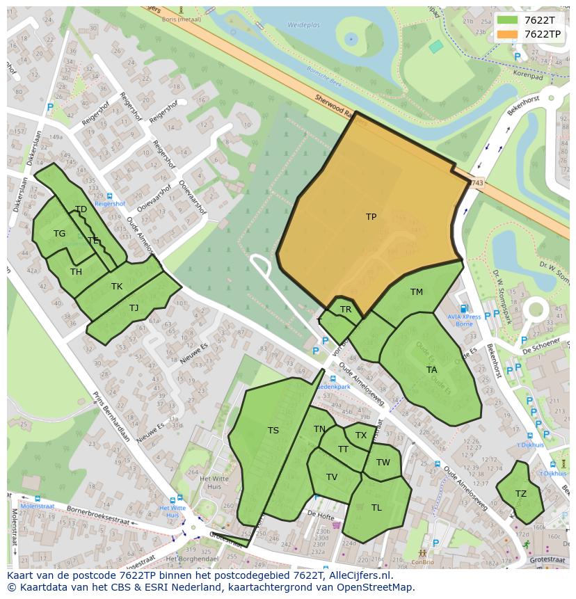 Afbeelding van het postcodegebied 7622 TP op de kaart.