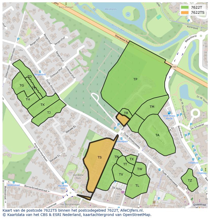 Afbeelding van het postcodegebied 7622 TS op de kaart.
