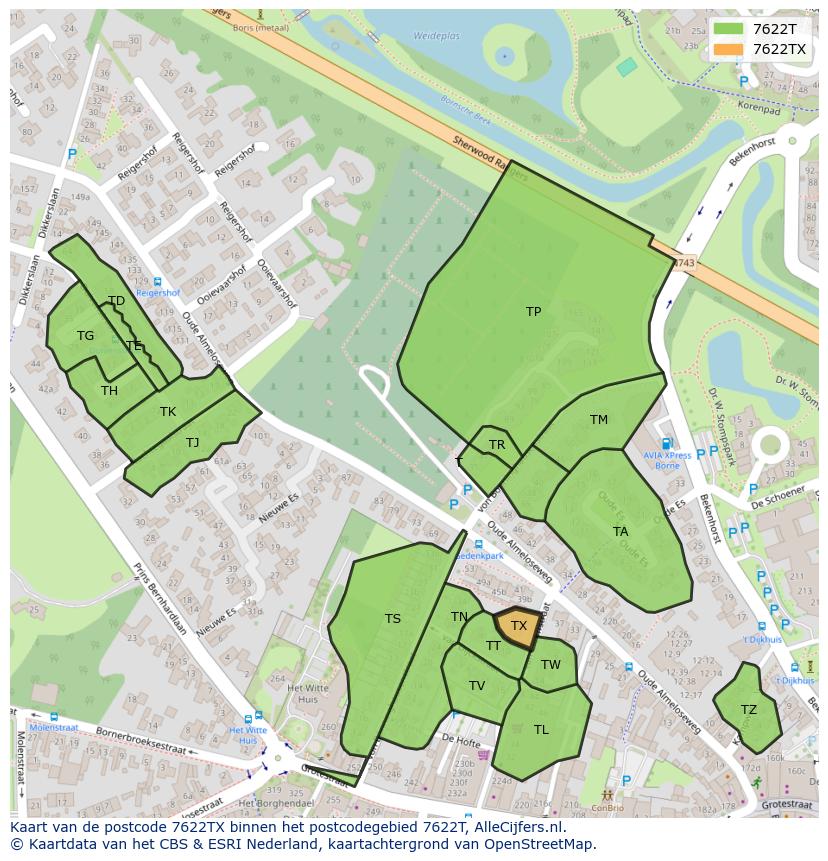 Afbeelding van het postcodegebied 7622 TX op de kaart.