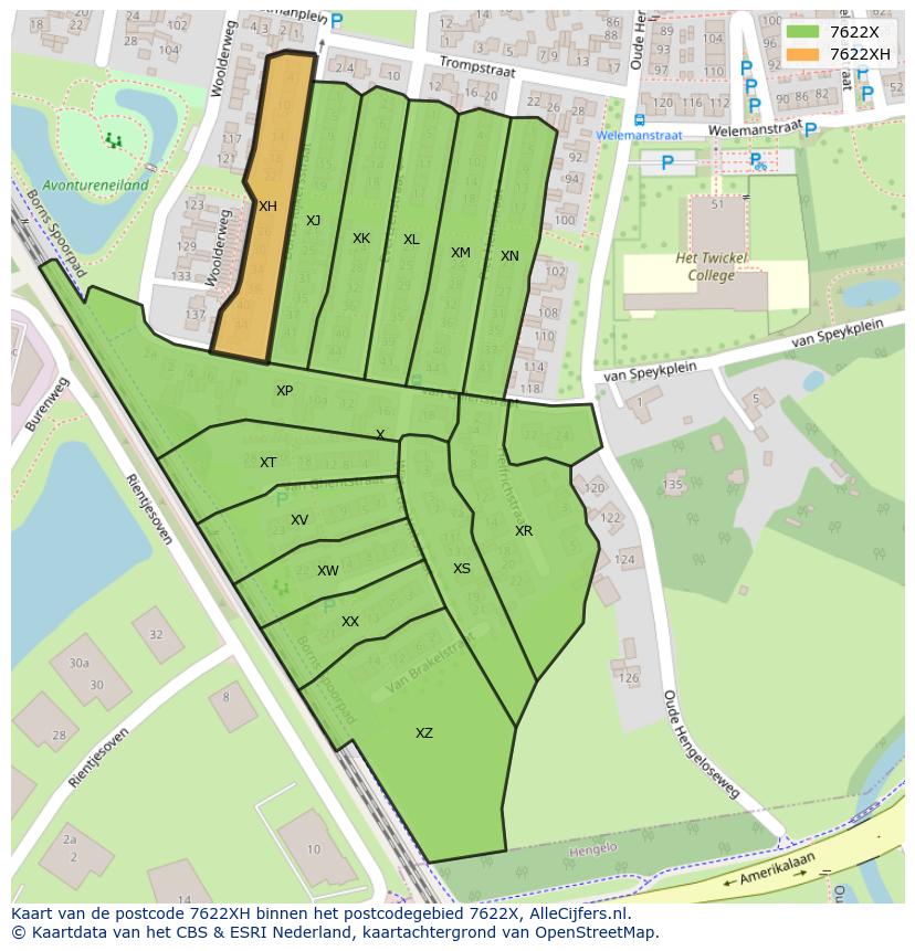 Afbeelding van het postcodegebied 7622 XH op de kaart.