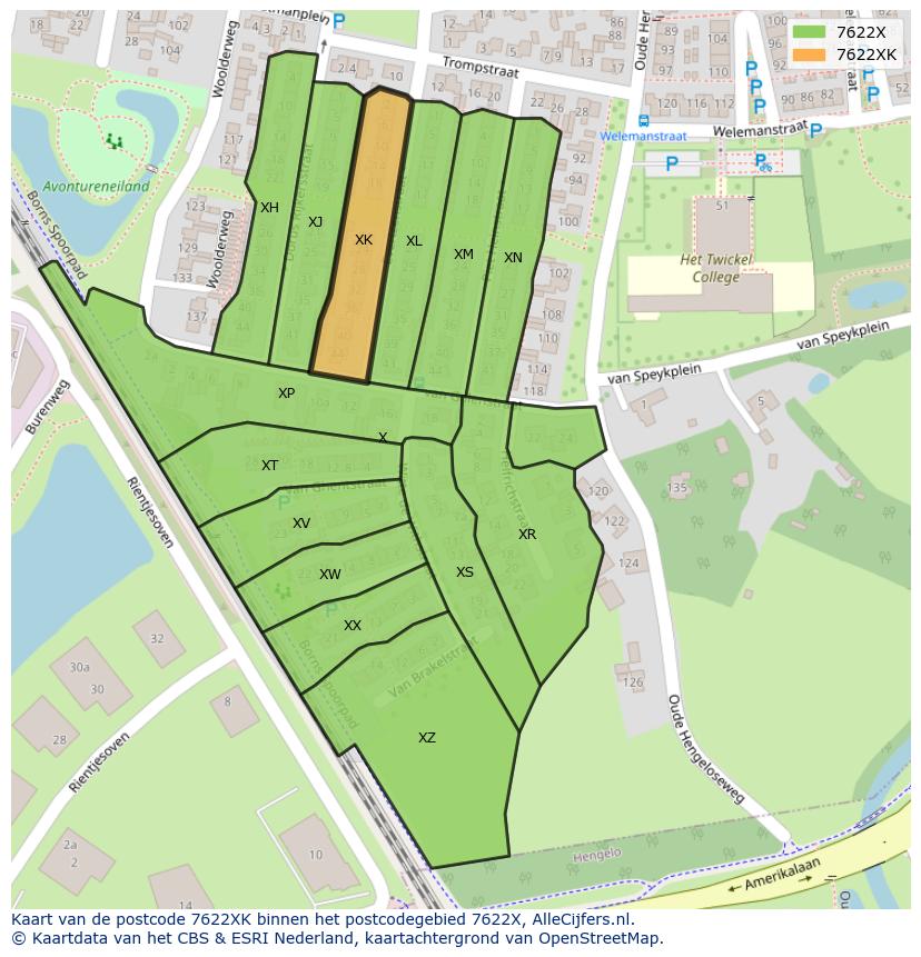 Afbeelding van het postcodegebied 7622 XK op de kaart.