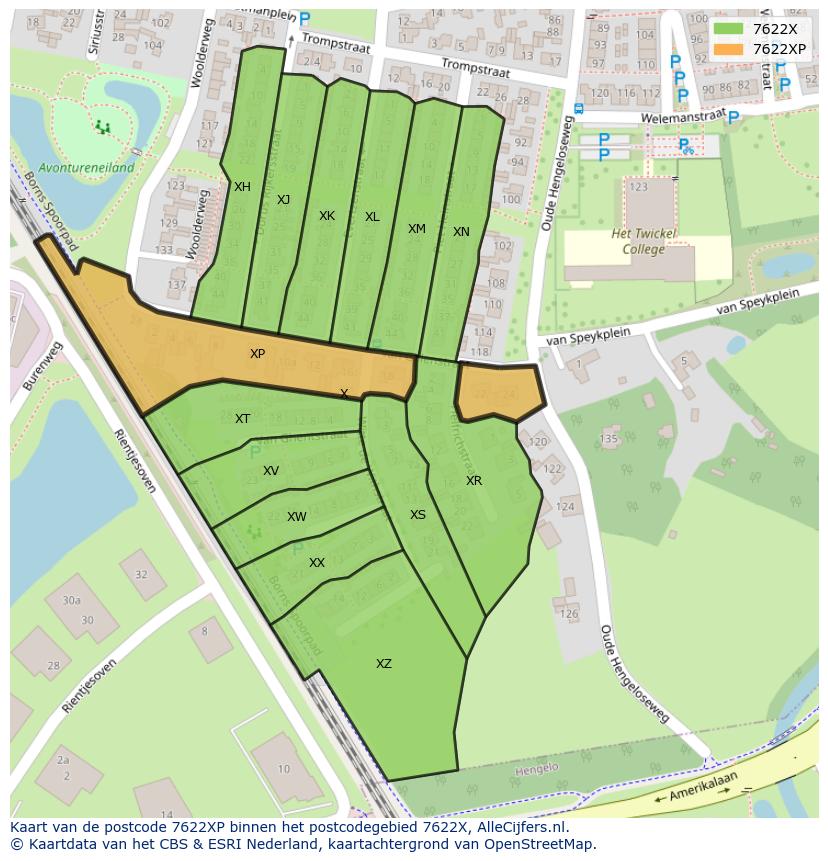 Afbeelding van het postcodegebied 7622 XP op de kaart.