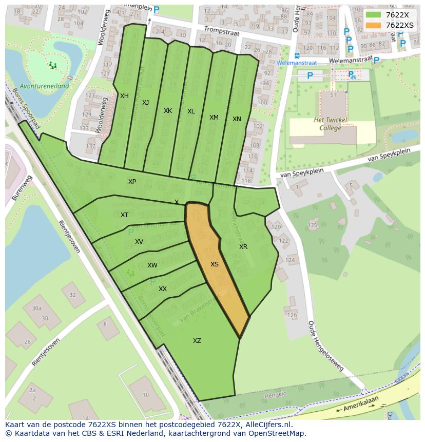 Afbeelding van het postcodegebied 7622 XS op de kaart.