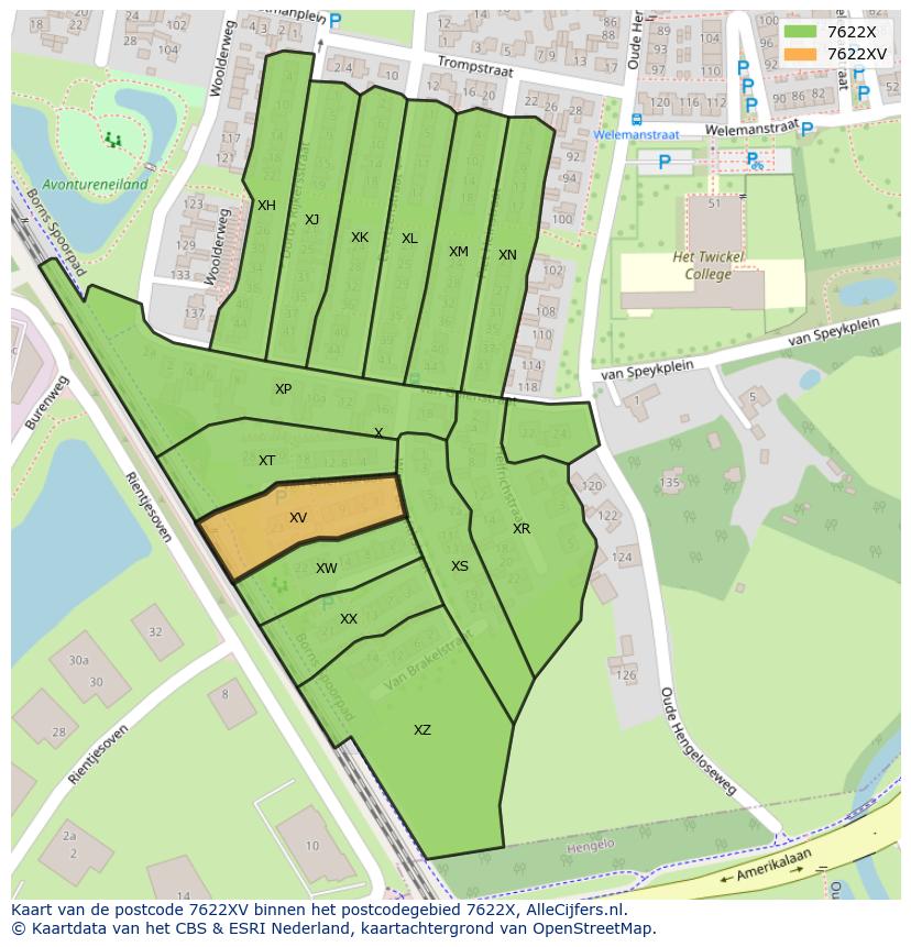 Afbeelding van het postcodegebied 7622 XV op de kaart.