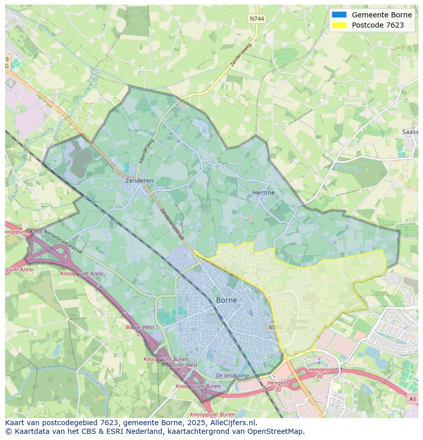 Afbeelding van het postcodegebied 7623 op de kaart.