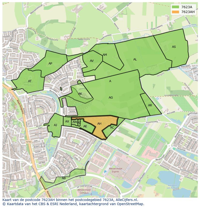 Afbeelding van het postcodegebied 7623 AH op de kaart.