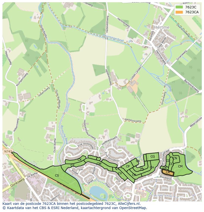 Afbeelding van het postcodegebied 7623 CA op de kaart.