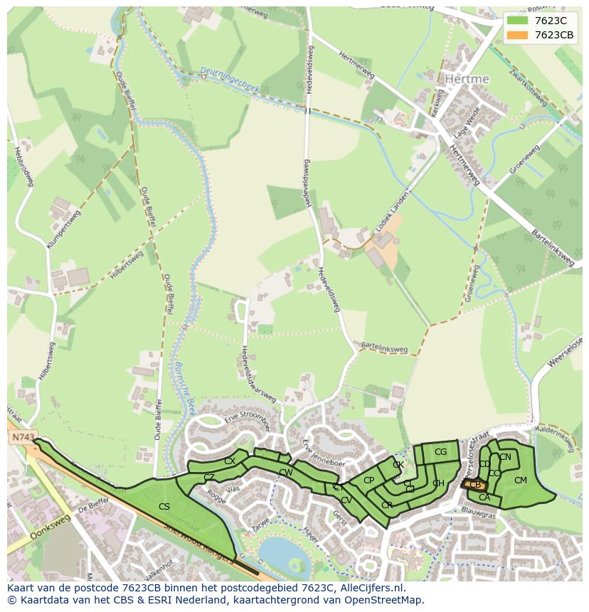Afbeelding van het postcodegebied 7623 CB op de kaart.