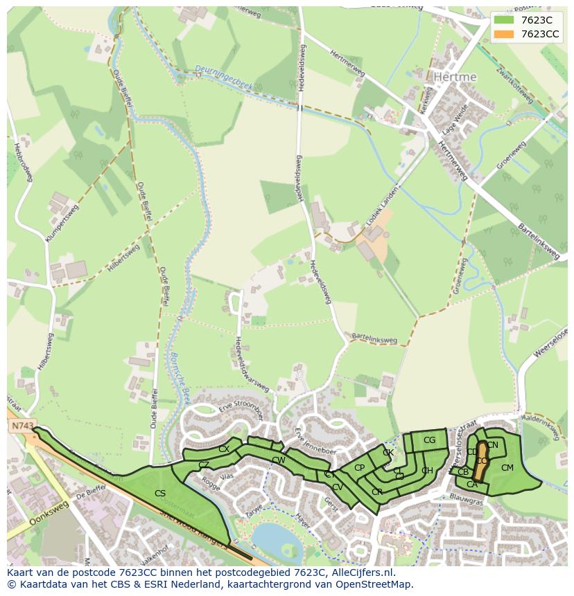 Afbeelding van het postcodegebied 7623 CC op de kaart.