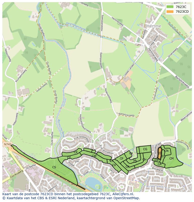 Afbeelding van het postcodegebied 7623 CD op de kaart.