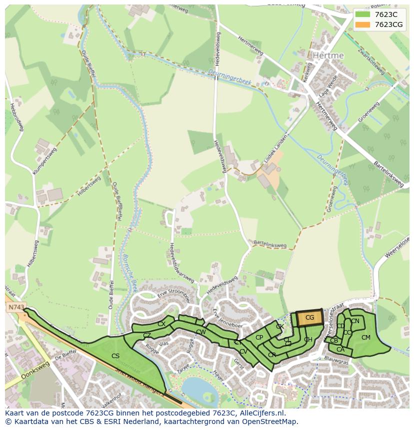 Afbeelding van het postcodegebied 7623 CG op de kaart.