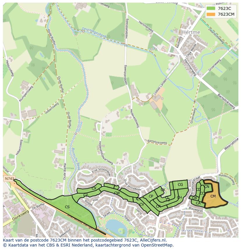 Afbeelding van het postcodegebied 7623 CM op de kaart.