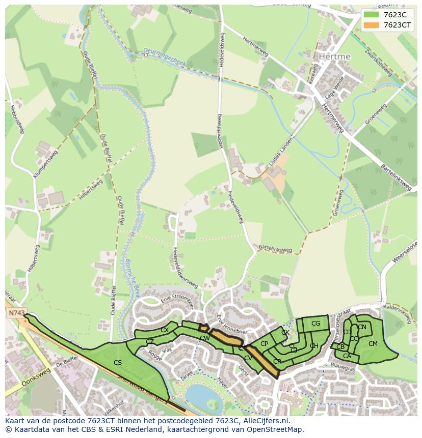 Afbeelding van het postcodegebied 7623 CT op de kaart.