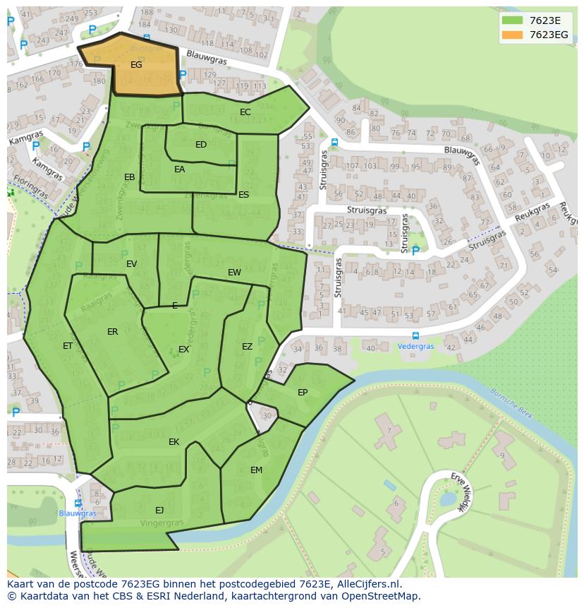 Afbeelding van het postcodegebied 7623 EG op de kaart.