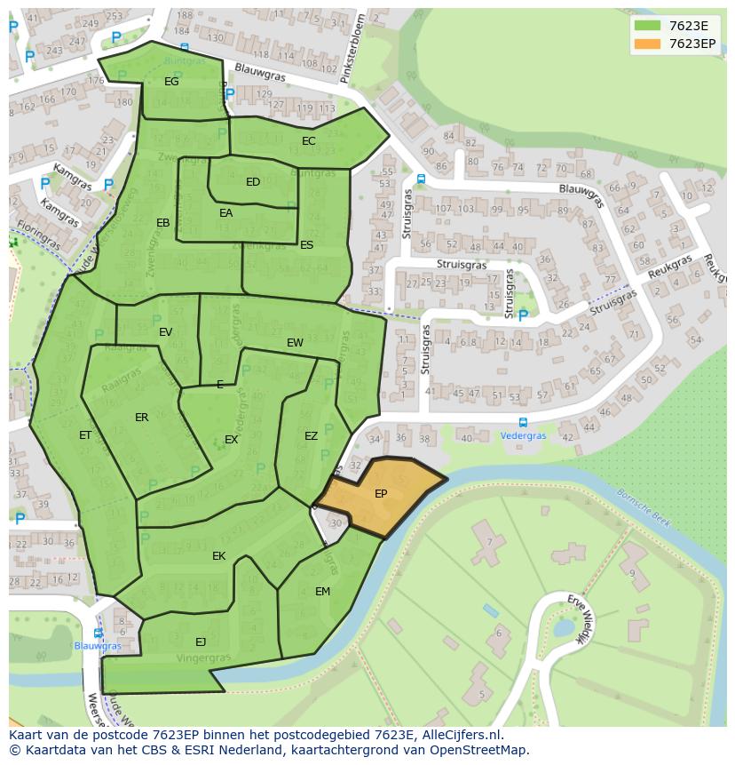Afbeelding van het postcodegebied 7623 EP op de kaart.