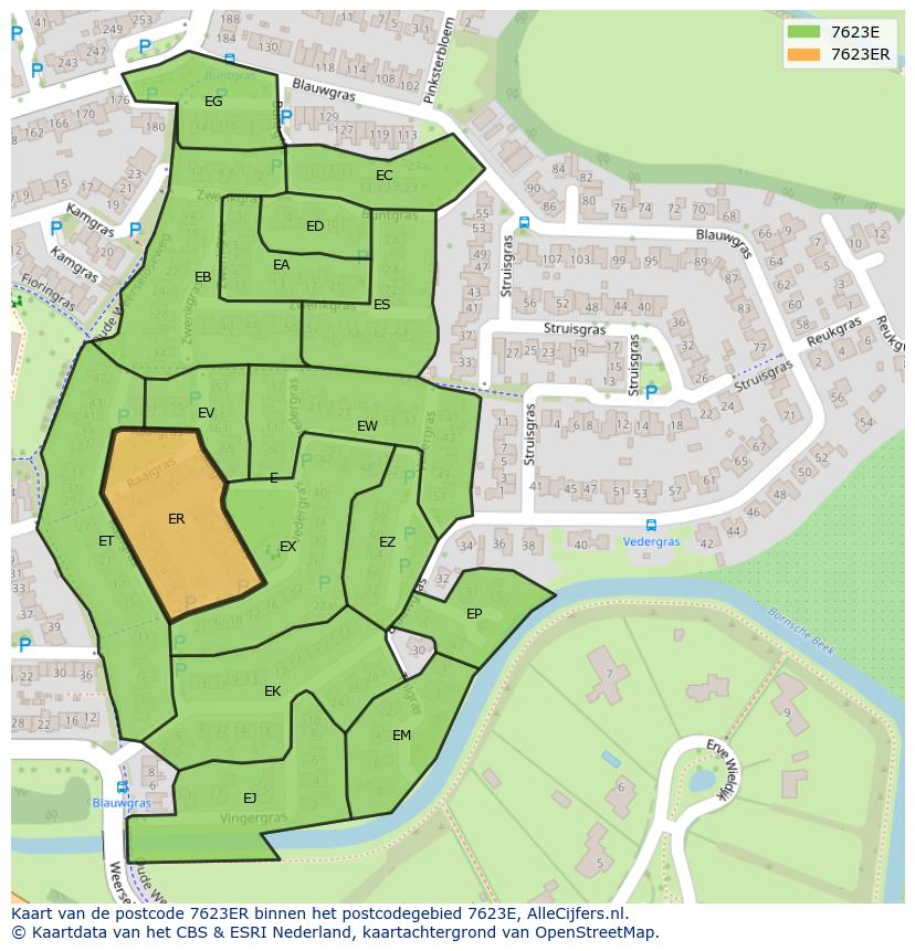 Afbeelding van het postcodegebied 7623 ER op de kaart.