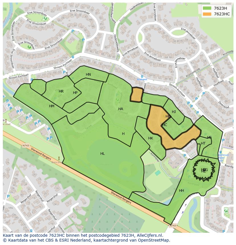 Afbeelding van het postcodegebied 7623 HC op de kaart.
