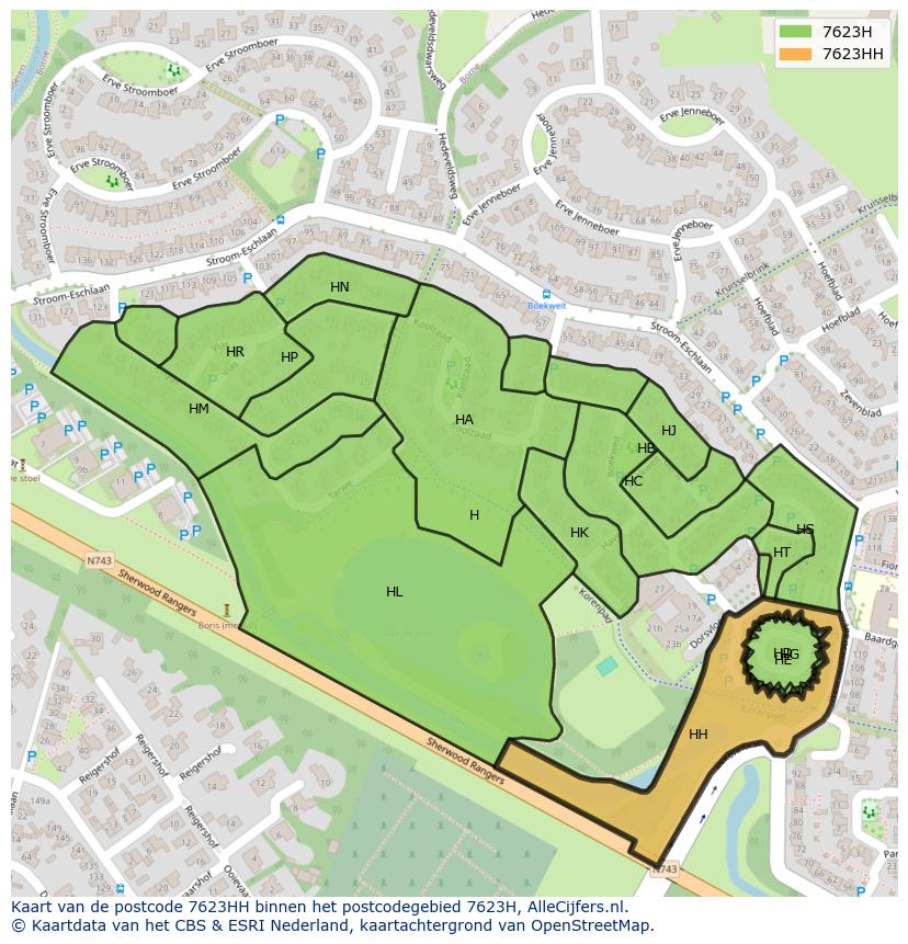 Afbeelding van het postcodegebied 7623 HH op de kaart.